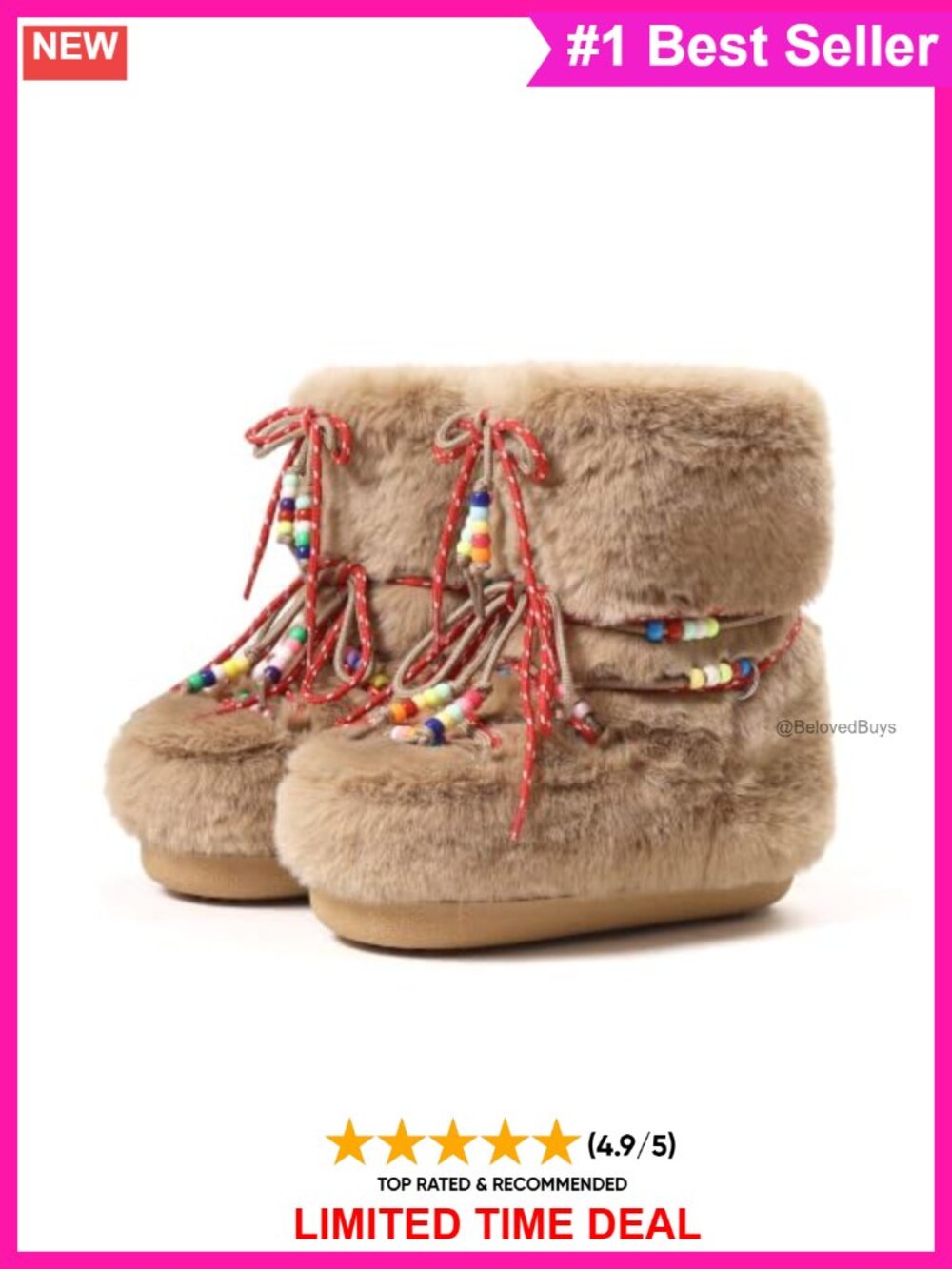 Faux Fur Mid Calf Snow Boots Platform Winter Shoes Lace Up